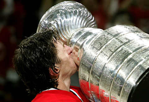 Rod Brind’Amour #17 of the Carolina Hurricanes (Photo by Jim McIsaac/Getty Images)