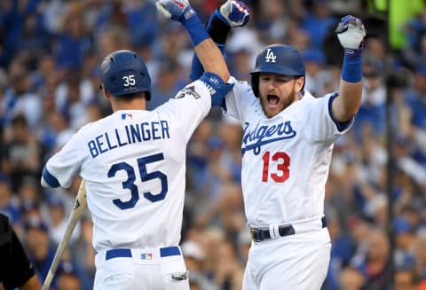 Max Muncy (right) played a pivotal role in the Dodgers’ Game 3 victory. (Photo by Harry How/Getty Images)