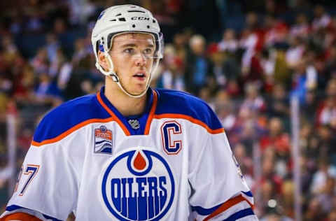 NHL Power Rankings: Edmonton Oilers center Connor McDavid (97) during the face off against Calgary Flames during the second period at Scotiabank Saddledome. Mandatory Credit: Sergei Belski-USA TODAY Sports