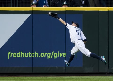 SEATTLE, WA – MAY 02: Ichiro Suzuki #51 of the Seattle Mariners catches a line drive to left from Matt Chapman #26 of the Oakland Athletics in the second inning at Safeco Field on May 2, 2018, in Seattle, Washington. (Photo by Lindsey Wasson/Getty Images)