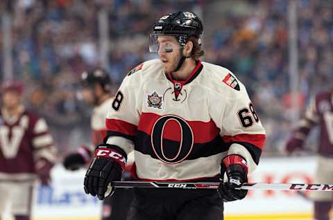 VANCOUVER, BC – MARCH 2: (EDITORIAL USE ONLY) Mike Hoffman #68 of the Ottawa Senators during NHL action against the Vancouver Canucks on March 02, 2014 at the 2014 Tim Hortons Heritage Classic at BC Place Stadium in Vancouver, British Columbia, Canada. (Photo by Rich Lam/Getty Images)