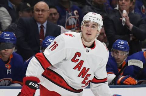 Brady Skjei #76 of the Carolina Hurricanes (Photo by Bruce Bennett/Getty Images)