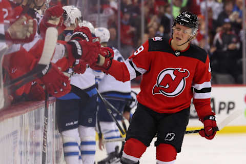 New Jersey Devils left wing Fabian Zetterlund (49): Ed Mulholland-USA TODAY Sports