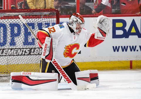 OTTAWA, ON – MARCH 9: Jon Gillies #32 of the Calgary Flames (Photo by Jana Chytilova/Freestyle Photography/Getty Images)