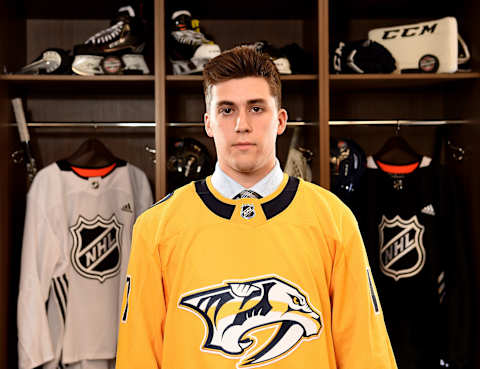 CHICAGO, IL – JUNE 24: David Farrance poses for a portrait after being selected 92nd overall by the Nashville Predators during the 2017 NHL Draft at the United Center on June 24, 2017 in Chicago, Illinois. (Photo by Stacy Revere/Getty Images)