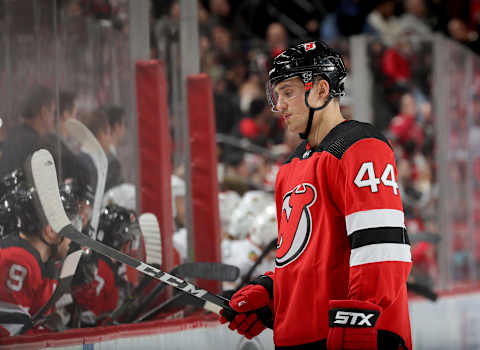 Miles Wood #44 of the New Jersey Devils (Photo by Elsa/Getty Images)