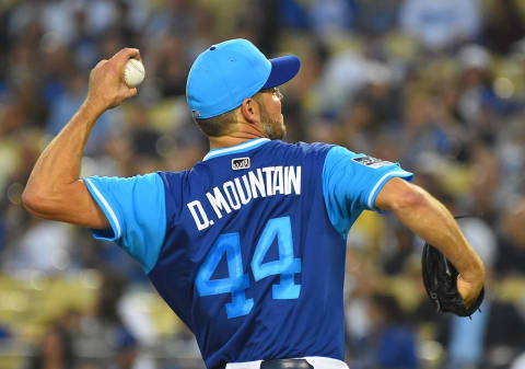 LOS ANGELES, CA – AUGUST 24: Rich Hill #44 of the Los Angeles Dodgers pitches in the second inning of the game against the San Diego Padres at Dodger Stadium on August 24, 2018 in Los Angeles, California. Players are wearing special jerseys with their nicknames on them during Players’ Weekend. (Photo by Jayne Kamin-Oncea/Getty Images)