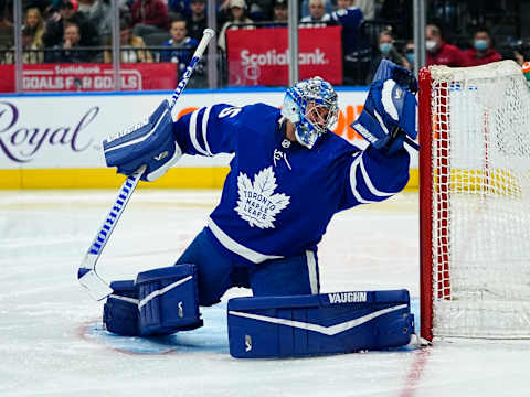 Mar 27, 2022; Toronto, Ontario, CAN; Toronto Maple Leafs goaltender Petr Mrazek (35) . Mandatory Credit: John E. Sokolowski-USA TODAY Sports