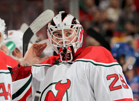 Mackenzie Blackwood #29 of the New Jersey Devils. (Photo by Elsa/Getty Images)