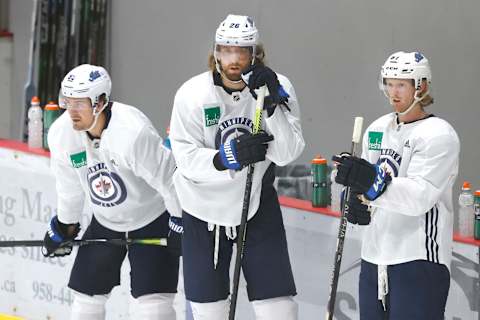 Winnipeg Jets, Mark Scheifele (55), Blake Wheeler (26) Kyle Connor (81) (Mandatory Credit: James Carey Lauder-USA TODAY Sports)