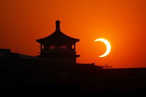 A solar eclipse from Tian'anmen Square in China