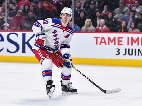 Chris Kreider of the New York Rangers skates against the Montreal Canadiens during the third period at the Bell Centre on February 27, 2020 in Montreal, Canada.