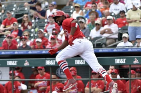 Mar 1, 2017; Jupiter, FL, USA; St. Louis Cardinals center fielder Dexter Fowler (25) at bat against the New York Mets during a spring training game at Roger Dean Stadium. Mandatory Credit: Steve Mitchell-USA TODAY Sports