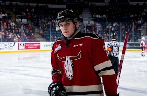 KELOWNA, BC – FEBRUARY 15: Jayden Grubbe #9 of the Red Deer Rebels skates to the bench against the Kelowna Rockets at Prospera Place on February 15, 2020, in Kelowna, Canada. (Photo by Marissa Baecker/Getty Images)