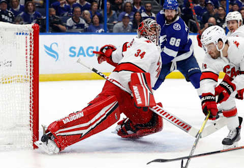 Carolina Hurricanes goaltender Petr Mrazek Mandatory Credit: Kim Klement-USA TODAY Sports