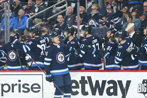 Winnipeg Jets, Morgan Barron (36). Mandatory Credit: Terrence Lee-USA TODAY Sports