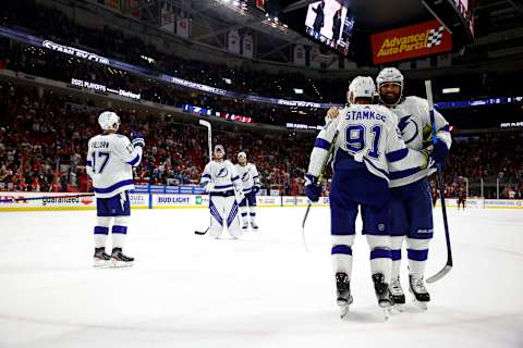 Steven Stamkos #91 and Pat Maroon #14 of the Tampa Bay Lightning. (Photo by Jared C. Tilton/Getty Images)