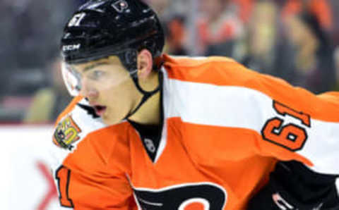 Sep 27, 2016; Philadelphia, PA, USA; Philadelphia Flyers right wing Philippe Myers (61) against the New York Islanders during the second period during a preseason hockey game at Wells Fargo Center. Mandatory Credit: Eric Hartline-USA TODAY Sports