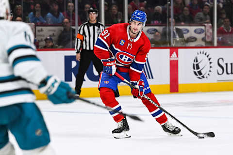 Nov 29, 2022; Montreal, Quebec, CAN; Montreal Canadiens center Sean Monahan. Mandatory Credit: David Kirouac-USA TODAY Sports