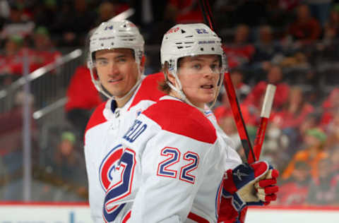 NEWARK, NJ – MARCH 27: Cole Caufield #22 of the Montreal Canadiens and Nick Suzuki. (Photo by Rich Graessle/Getty Images)