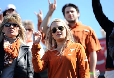 AUSTIN, TX – FEBRUARY 25: A Texas Longhorn fan flashes her horns during game between the Texas Longhorns and the UConn Huskies on February 25, 2017, at UFCU Disch-Falk Field in Austin, TX. The UConn Huskies defeated the Texas Longhorns 2 – 1. (Photo by John Rivera/Icon Sportswire via Getty Images)