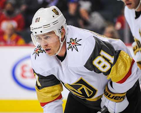 CALGARY, AB – MARCH 8: Jonathan Marchessault #81 of the Vegas Golden Knights in action against the Calgary Flames during an NHL game at Scotiabank Saddledome on March 8, 2020 in Calgary, Alberta, Canada. (Photo by Derek Leung/Getty Images)