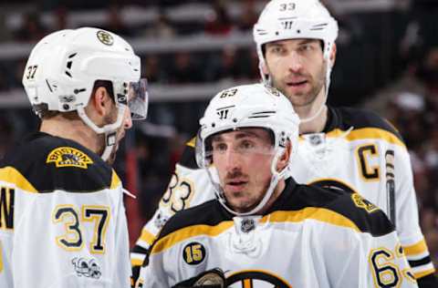 OTTAWA, ON – APRIL 21: Teammates Brad Marchand