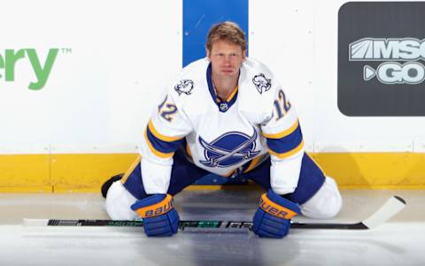 NEWARK, NEW JERSEY – MARCH 16: Eric Staal #12 of the Buffalo Sabres  . (Photo by Bruce Bennett/Getty Images)