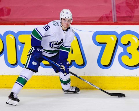 Nils Hoglander of the Vancouver Canucks. (Photo by Derek Leung/Getty Images)