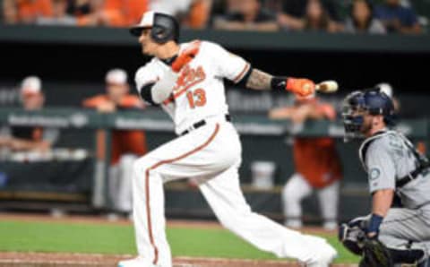 BALTIMORE, MD – JUNE 25: Manny Machado #13 of the Baltimore Orioles bats during a baseball game against the Seattle Mariners at Oriole Park at Camden Yards on June 25, 2018 in Baltimore, Maryland. (Photo by Mitchell Layton/Getty Images)