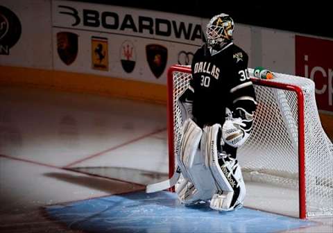 Dec 1, 2011; Dallas, TX, USA; Dallas Stars goalie Andrew Raycroft (30) prepares to face the Ottawa Senators during the first period at the American Airlines Center. Mandatory Credit: Jerome Miron-USA TODAY Sports