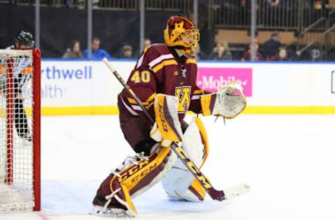 NEW YORK, NY – JANUARY 20: Minnesota Golden Gophers goaltender Mat Robson (40) during the second period of the Big Ten Super Saturday College Ice Hockey Game between the Minnesota Golden Gophers and the Michigan State Spartans on January 20, 2018, at Madison Square Garden in New York City, NY. (Photo by Rich Graessle/Icon Sportswire via Getty Images)