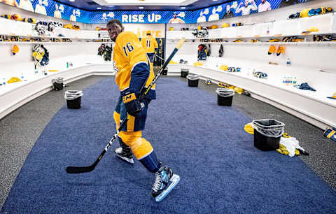 NASHVILLE, TN – FEBRUARY 7: P.K. Subban #76 of the Nashville Predators leaves the locker room for warmups prior to an NHL game against the Dallas Stars at Bridgestone Arena on February 7, 2019 in Nashville, Tennessee. (Photo by John Russell/NHLI via Getty Images)