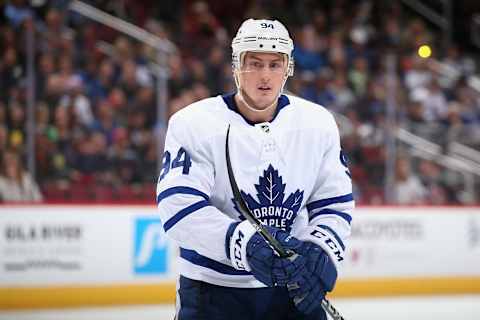 GLENDALE, ARIZONA – NOVEMBER 21: Tyson Barrie #94 of the Toronto Maple Leafs during the NHL game against the Arizona Coyotes at Gila River Arena on November 21, 2019 in Glendale, Arizona. The Maple Leafs defeated the Coyotes 3-1. (Photo by Christian Petersen/Getty Images)