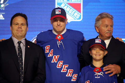 VANCOUVER, BRITISH COLUMBIA – JUNE 21: Kaapp Kakko smiles after being selected second overall by the New York Rangers during the first round of the 2019 NHL Draft at Rogers Arena on June 21, 2019 in Vancouver, Canada. (Photo by Bruce Bennett/Getty Images)