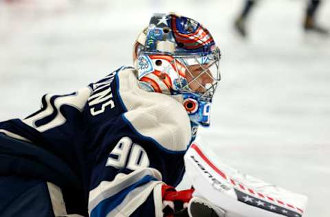 Elvis Merzlikins #90, Columbus Blue Jackets (Photo by Kirk Irwin/Getty Images)