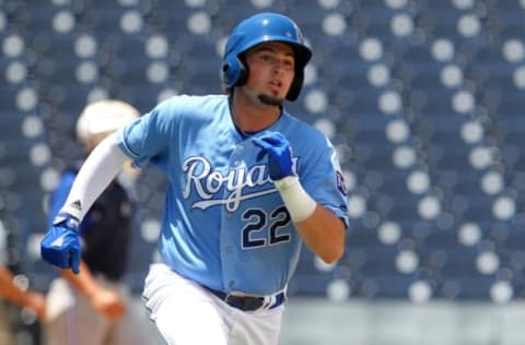 TAMPA, FL – AUGUST 01: Nick Northcut (22) of William Mason HS (OH) hustles down to first base during the East Coast Pro Showcase on August 01, 2017, at Steinbrenner Field in Tampa, FL. (Photo by Cliff Welch/Icon Sportswire via Getty Images)