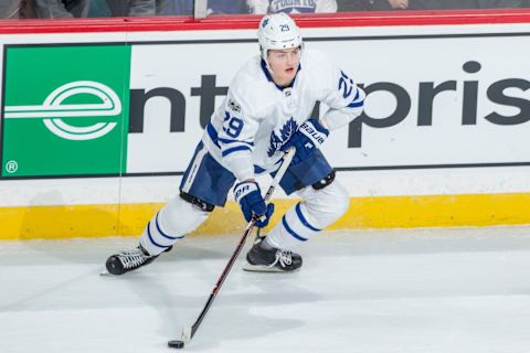 ST. PAUL, MN – DECEMBER 14: William Nylander #29 of the Toronto Maple Leafs handles the puck against the Minnesota Wild during the game at the Xcel Energy Center on December 14, 2017 in St. Paul, Minnesota. (Photo by Bruce Kluckhohn/NHLI via Getty Images)