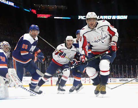 UNIONDALE, NEW YORK – JANUARY 18: Alex Ovechkin #8 of the Washington Capitals skates against the New York Islanders at NYCB Live’s Nassau Coliseum on January 18, 2020 in Uniondale, New York. The Capitals defeated the Islanders 6-4. (Photo by Bruce Bennett/Getty Images)