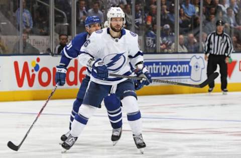 TORONTO, ON – OCTOBER 10: Nikita Kucherov #86 of the Tampa Bay Lightning skates against the Toronto Maple Leafs during an NHL game at Scotiabank Arena on October 10, 2019 in Toronto, Ontario, Canada. The Lightning defeated the Maple Leafs 7-3. (Photo by Claus Andersen/Getty Images)