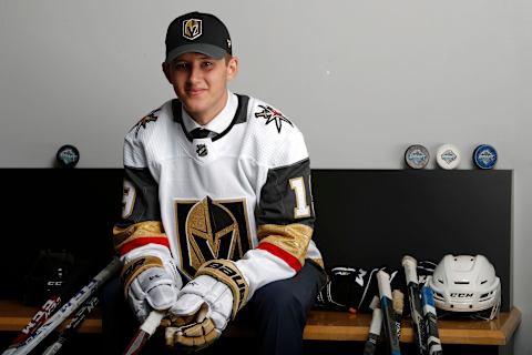 VANCOUVER, BRITISH COLUMBIA – JUNE 22: Layton Ahac poses after being selected 86th overall by the Vegas Golden Knights during the 2019 NHL Draft at Rogers Arena on June 22, 2019 in Vancouver, Canada. (Photo by Kevin Light/Getty Images)