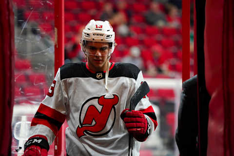 New Jersey Devils’ Nico Hischier comes off the ice against the Carolina Hurricanes: (James Guillory-USA TODAY Sports)