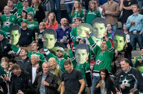 Nov 15, 2016; Dallas, TX, USA; Fans of Dallas Stars left wing Antoine Roussel (not pictured) celebrate a goal against the New Jersey Devils during the first period at the American Airlines Center. Mandatory Credit: Jerome Miron-USA TODAY Sports