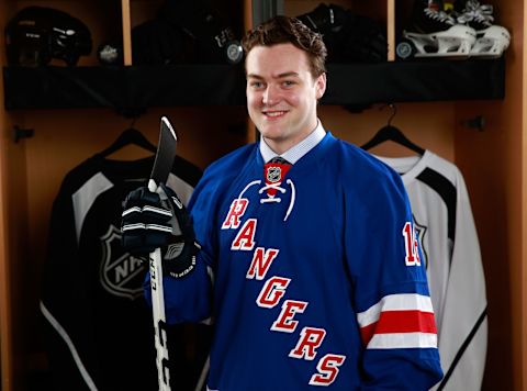 BUFFALO, NY – JUNE 25: Sean Day poses for a portrait after being selected 81st overall by the New York Rangers during the 2016 NHL Draft at First Niagara Center on June 25, 2016 in Buffalo, New York. (Photo by Jeff Vinnick/NHLI via Getty Images)