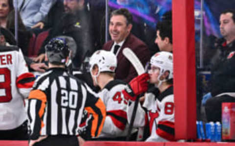 MONTREAL, CANADA – NOVEMBER 15: Associate coach, Andrew Brunette of the New Jersey Devils handles bench duties during the second period against the Montreal Canadiens at Centre Bell on November 15, 2022 in Montreal, Quebec, Canada. The New Jersey Devils defeated the Montreal Canadiens 5-1. (Photo by Minas Panagiotakis/Getty Images)