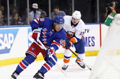 NEW YORK, NEW YORK – SEPTEMBER 24: Brendan Lemieux #48 of the New York Rangers skates against the New York Islanders at Madison Square Garden on September 24, 2019 in New York City. The Rangers defeated the Islanders 3-1. (Photo by Bruce Bennett/Getty Images)