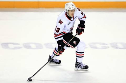 ST CATHARINES, ON – NOVEMBER 25: Kirill Maksimov #13 of the Niagara IceDogs skates during an OHL game against the Mississauga Steelheads at the Meridian Centre on November 25, 2017 in St Catharines, Ontario, Canada. (Photo by Vaughn Ridley/Getty Images)