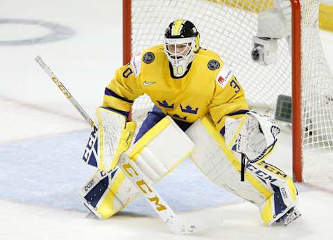 VICTORIA , BC – DECEMBER 29: Samuel Ersson #30 of Sweden versus the United States at the IIHF World Junior Championships at the Save-on-Foods Memorial Centre on December 29, 2018 in Victoria, British Columbia, Canada. (Photo by Kevin Light/Getty Images)