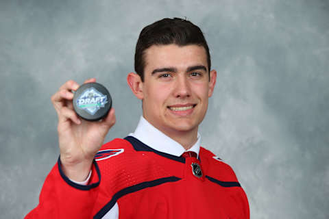 VANCOUVER, BRITISH COLUMBIA – JUNE 22: Brett Leason, 56th overall pick of the Washington Capitals, poses for a portrait during Rounds 2-7 of the 2019 NHL Draft at Rogers Arena on June 22, 2019 in Vancouver, Canada. (Photo by Andre Ringuette/NHLI via Getty Images)