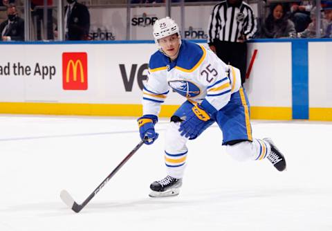 ELMONT, NEW YORK – DECEMBER 30: Arttu Ruotsalainen #25 of the Buffalo Sabres skates against the New York Islanders at the UBS Arena on December 30, 2021 in Elmont, New York. (Photo by Bruce Bennett/Getty Images)